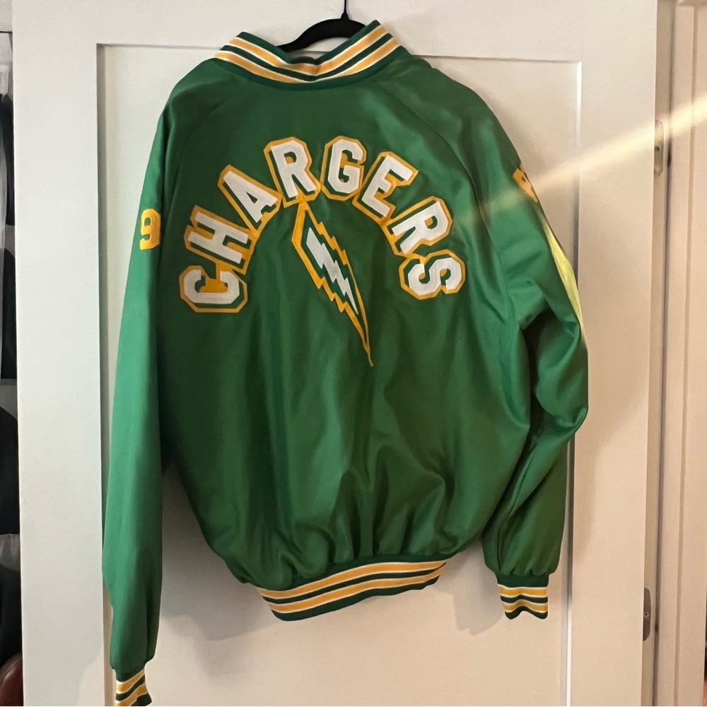 VINTAGE Highschool Varsity “Chargers” Bomber Jacket with Label Pins, XL
